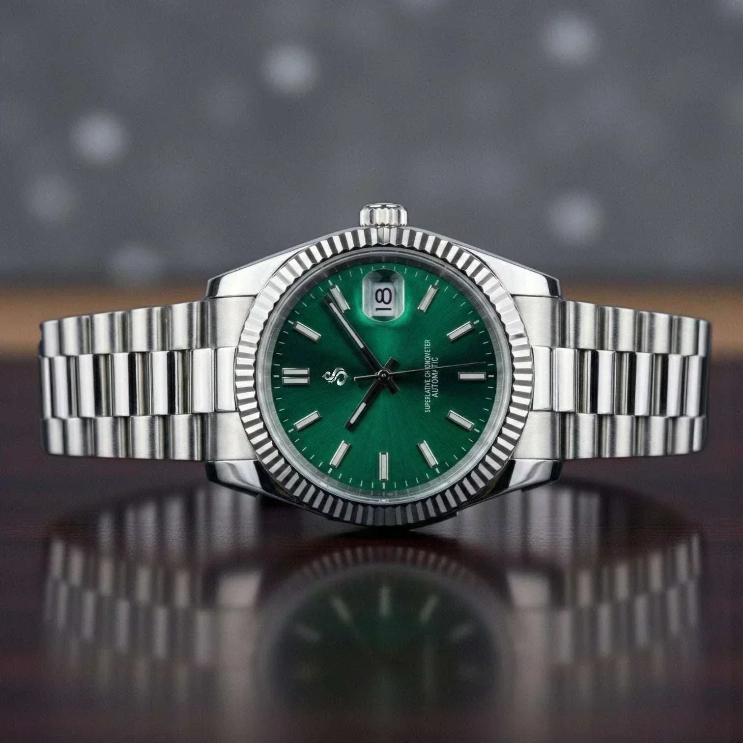 Seiko mod watch with emerald green dial and date window by Modtime Creations