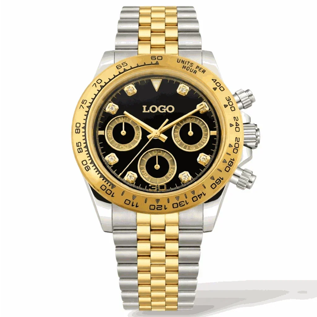 Seiko mod Daytona luxury chronograph with black gold gem dial and VK63 hybrid movement