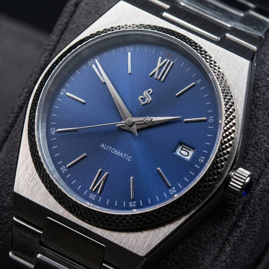 Seiko mod PRX Fusion Blue Dial watch with sapphire crystal and stainless steel case