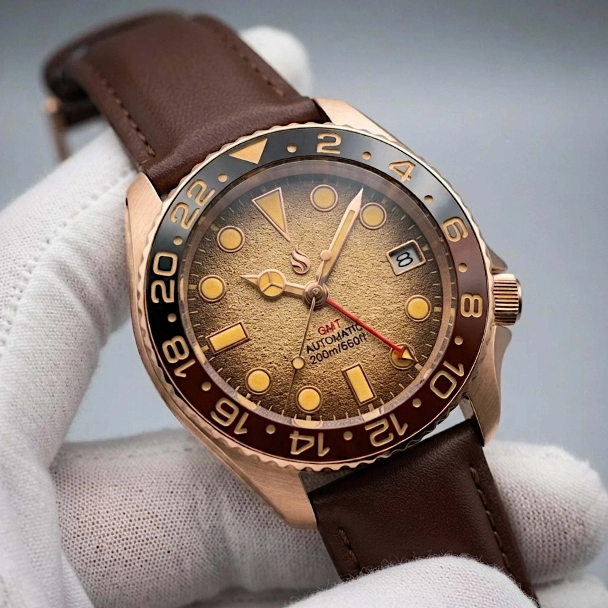 Seiko mod watches Rose Gold  SKX 42 mm Submariner GMT by Modtime Creations 