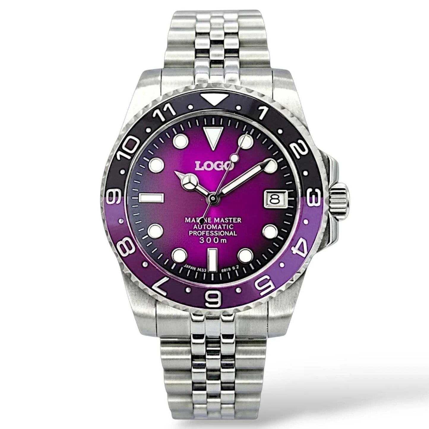 Seiko mod watches Submariner purple fuchsia dial "Joker" diver built by Modtime Creations 
