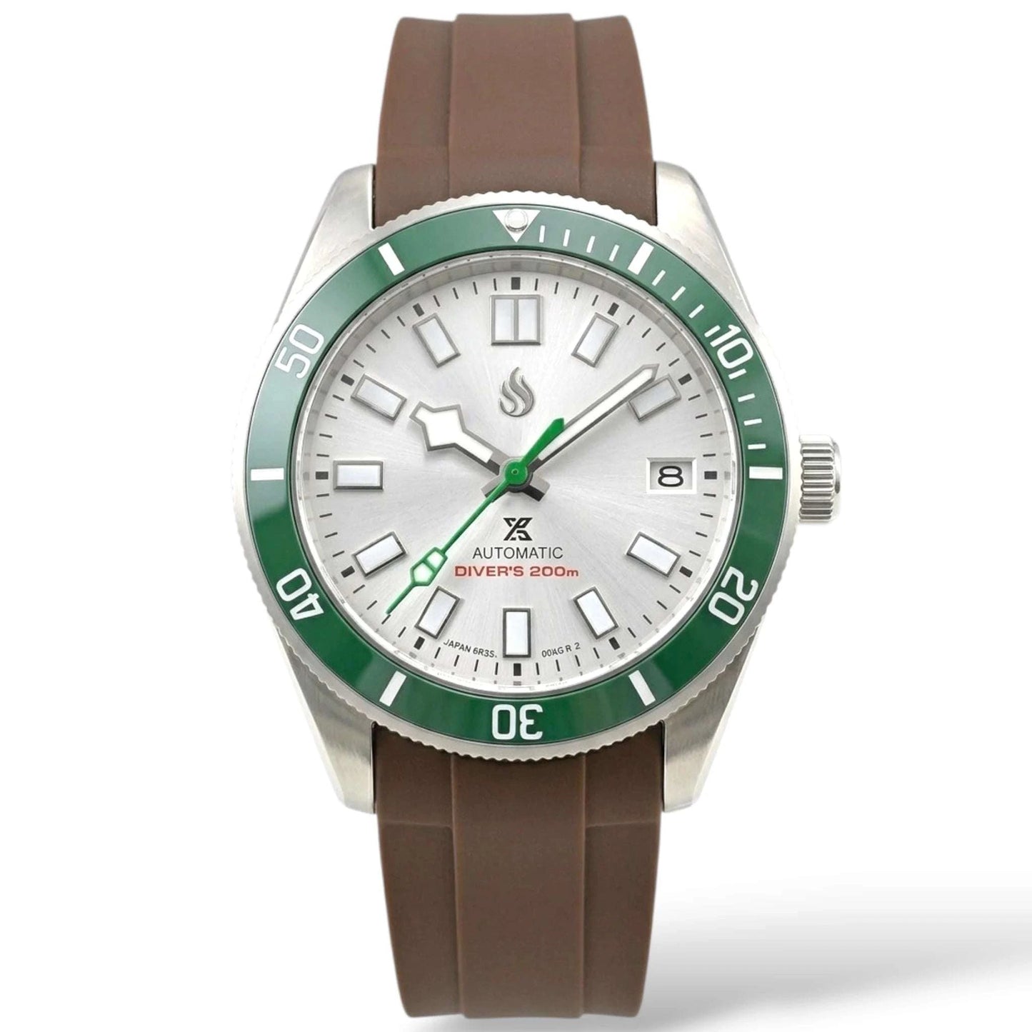 Seiko Mod Submariner Tudor Pelagos Fusion green white diver watch with NH35 automatic movement by Modtime Creations 