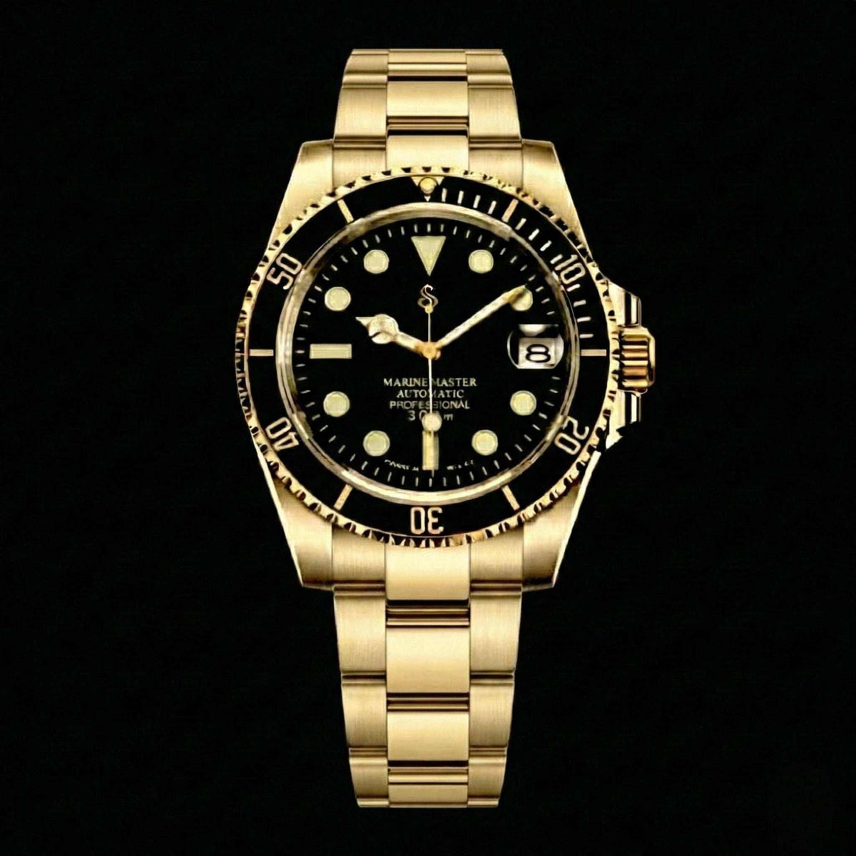 Submariner  Black Gold luxury Seiko Mod diver watch with 40mm black gold case and sapphire crystal