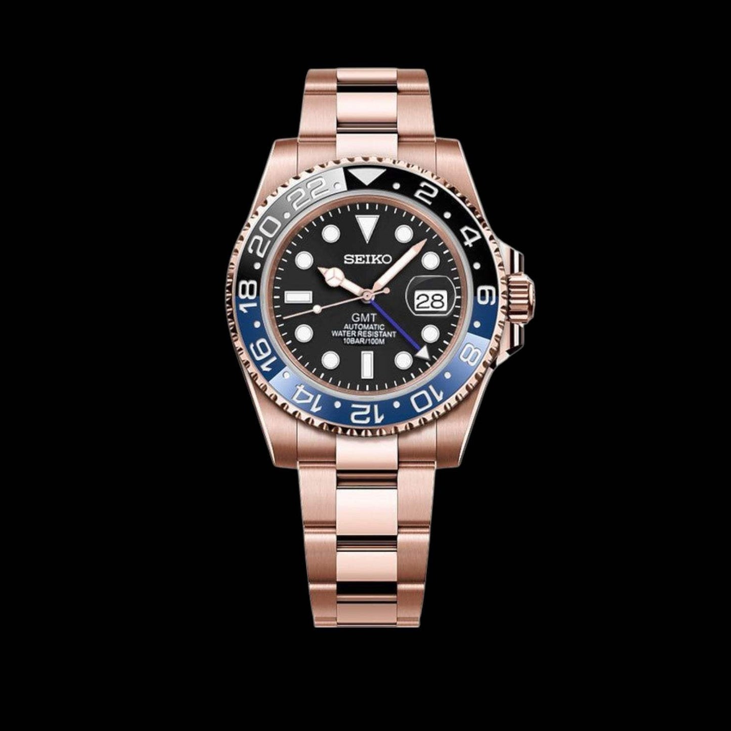 Modded Seiko Gold "Batman" GMT Series - Timeless Elegance