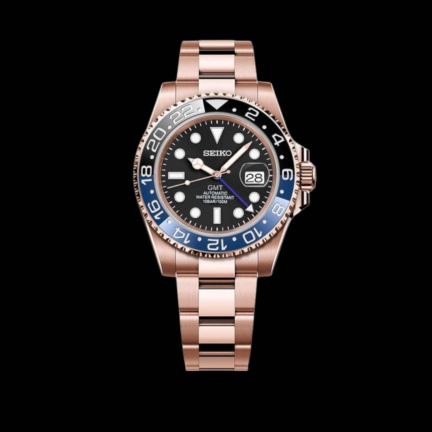 Modded Seiko Gold "Batman" GMT Series - Timeless Elegance