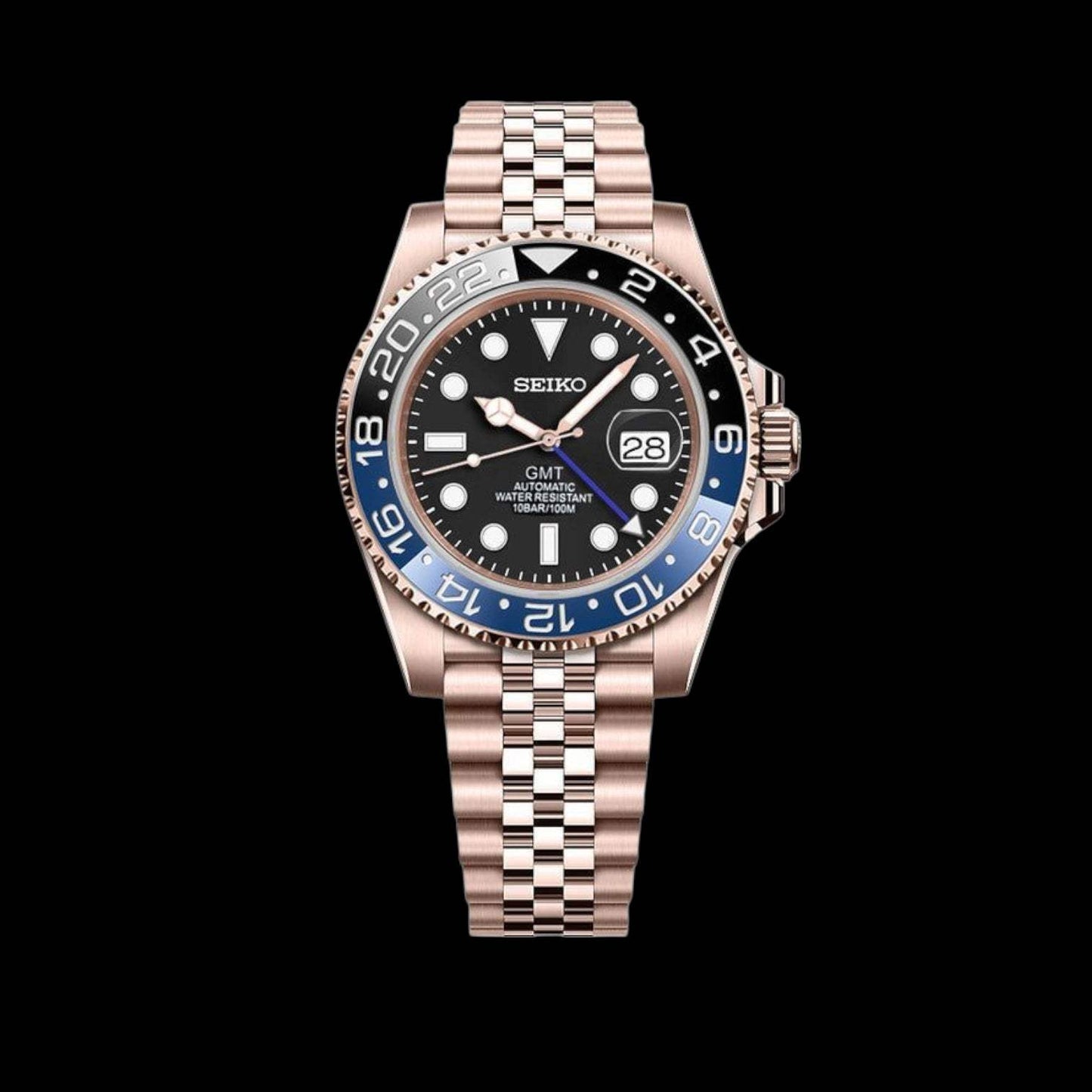 Modded Seiko Gold "Batman" GMT Series - Timeless Elegance