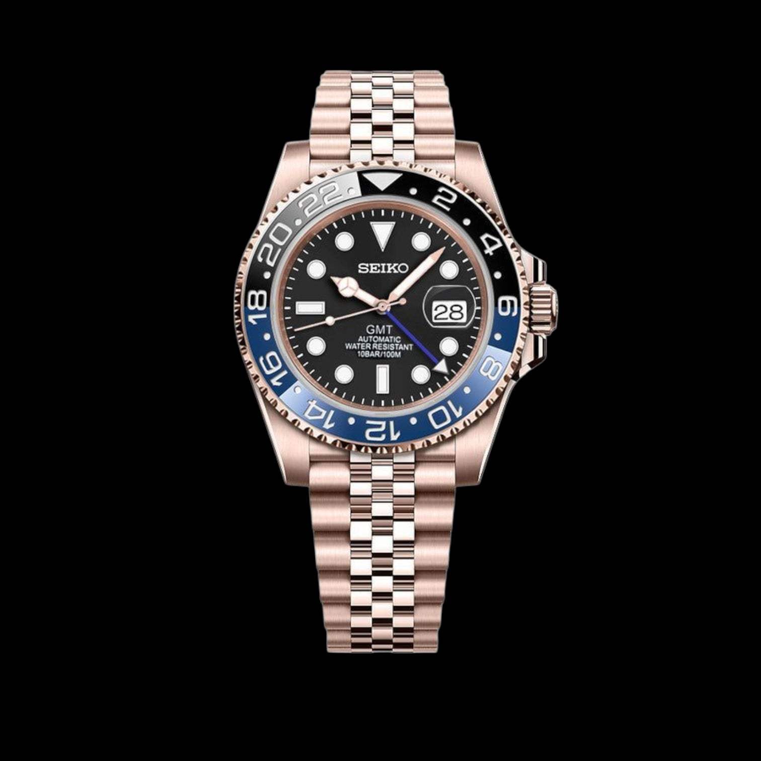 Modded Seiko Gold "Batman" GMT Series - Timeless Elegance