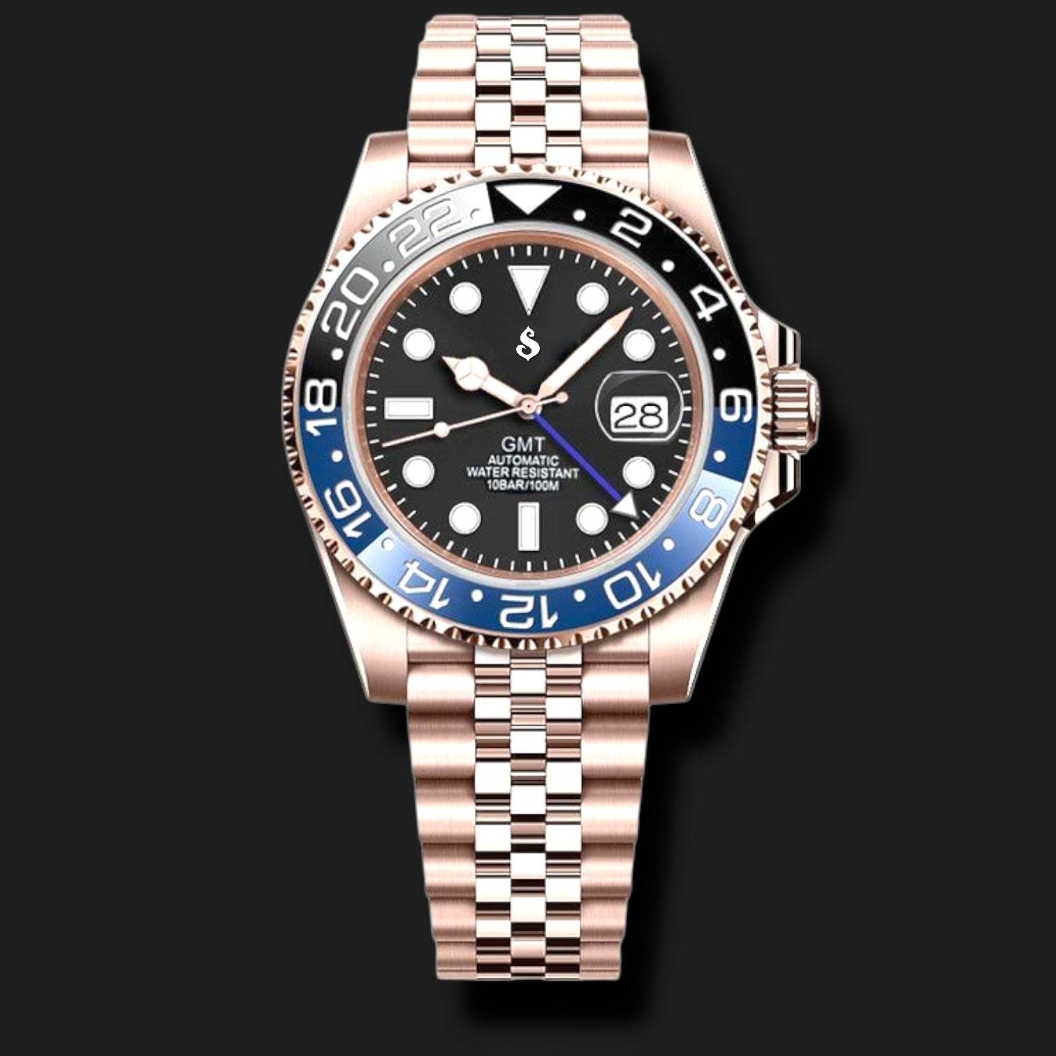 Modded Seiko Gold "Batman" GMT Series - Timeless Elegance
