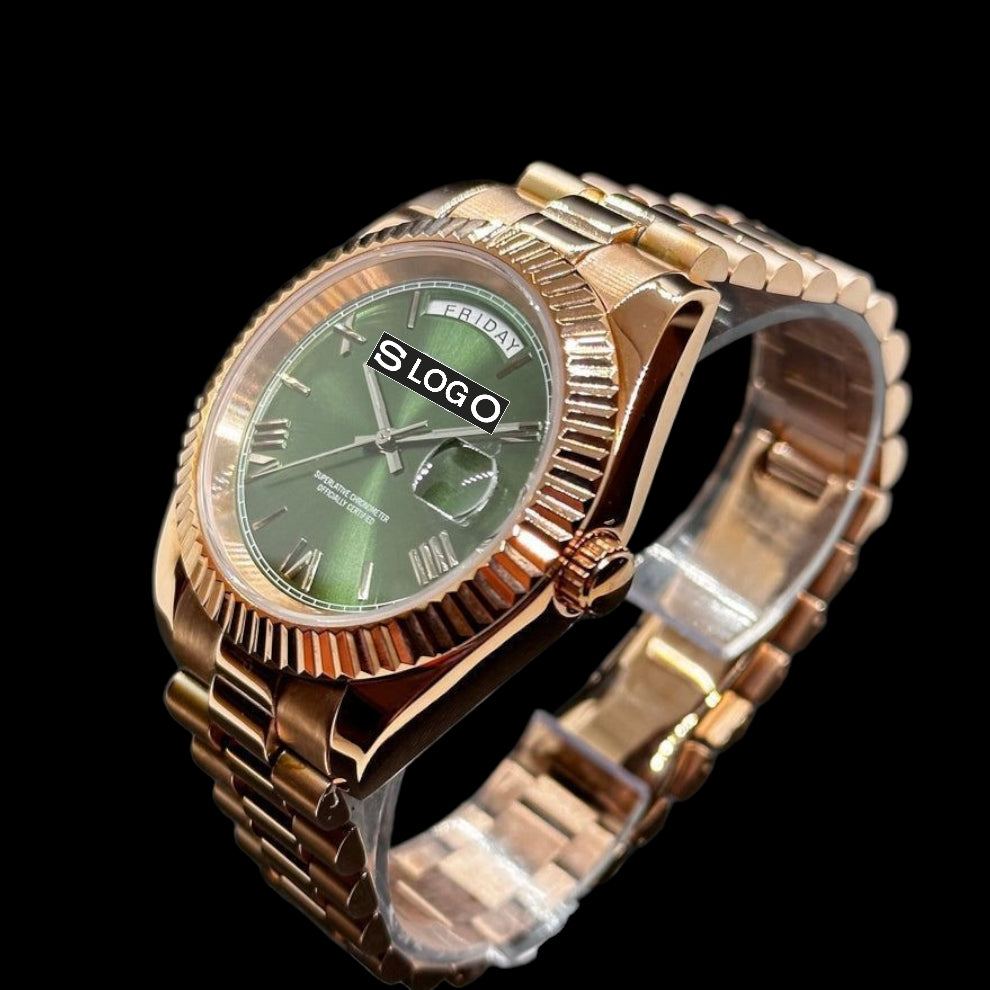 Modded Seiko DayDate Green Dial Rose Gold - Modtime Creations