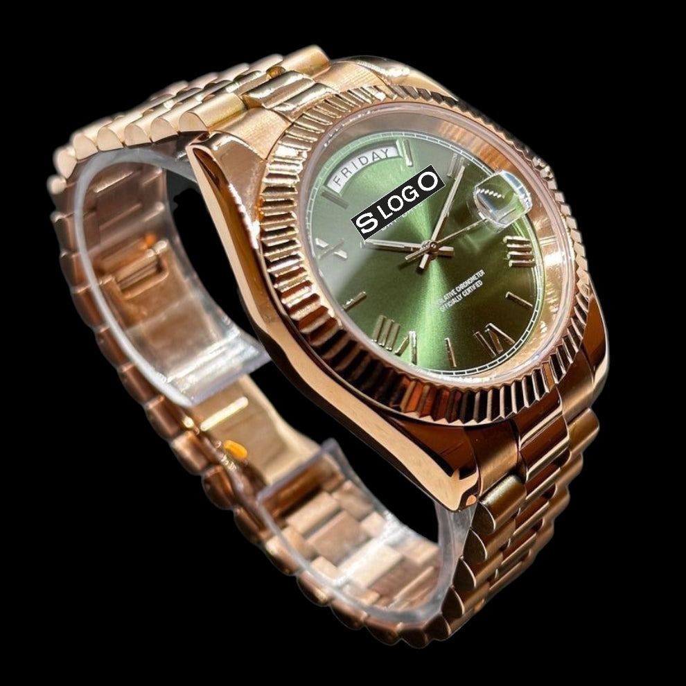 Modded Seiko DayDate Green Dial Rose Gold - Modtime Creations