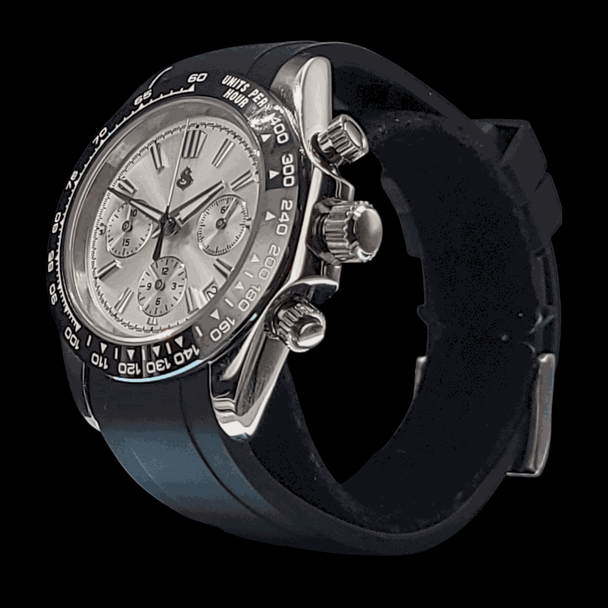 Grand Seitona Seiko mod watch with black and white panda dial and stainless steel bracelet