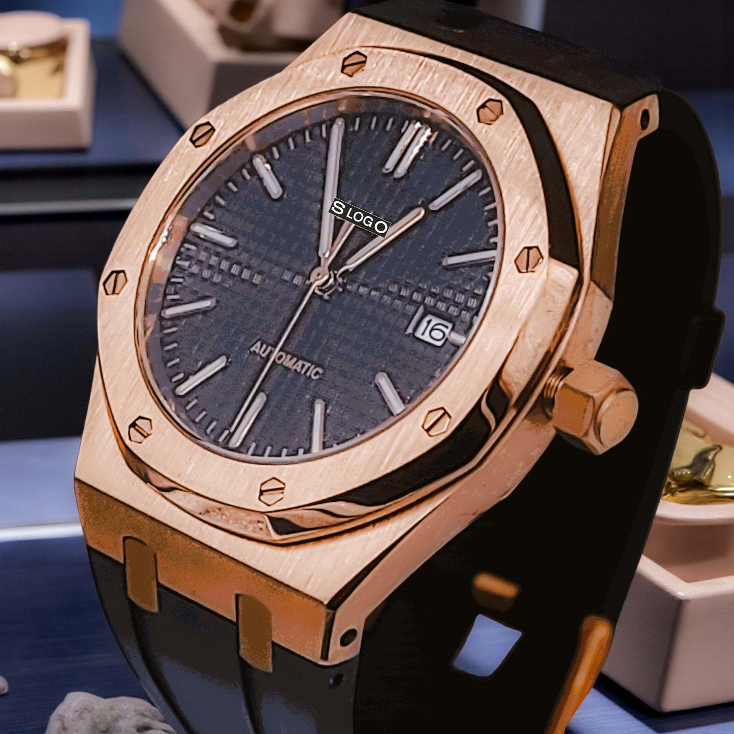 Heritage Oak Rose Gold Black Dial Mod - Modtime - MODTIME