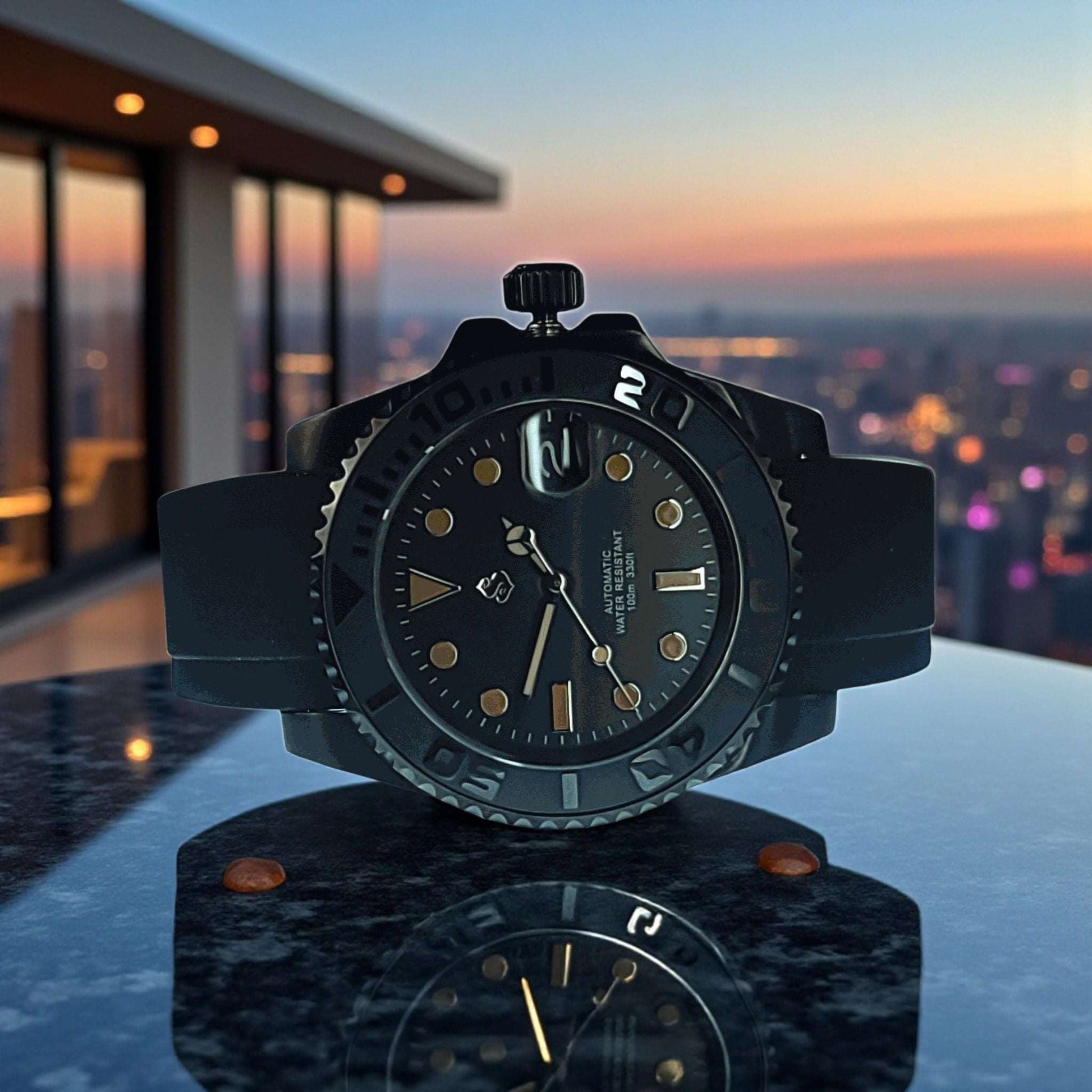 Modded Seiko Yachtmaster aka SeikoMaster Diver Black Gold Stainless Steel - Modtime Creations