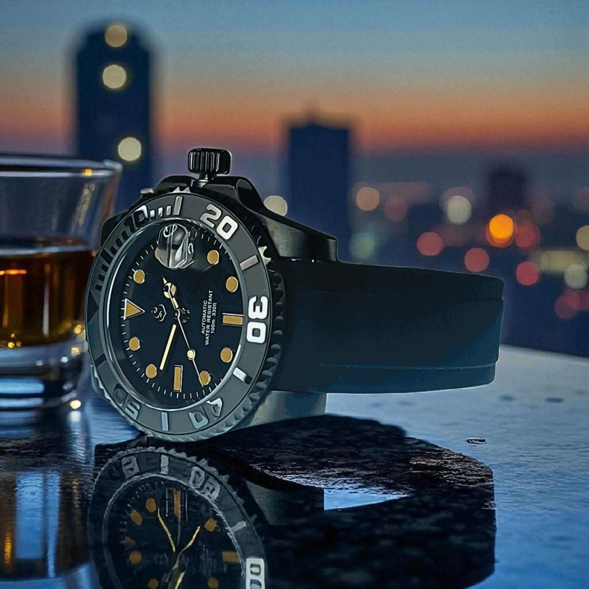 Modded Seiko Yachtmaster aka SeikoMaster Diver Black Gold Stainless Steel - Modtime Creations