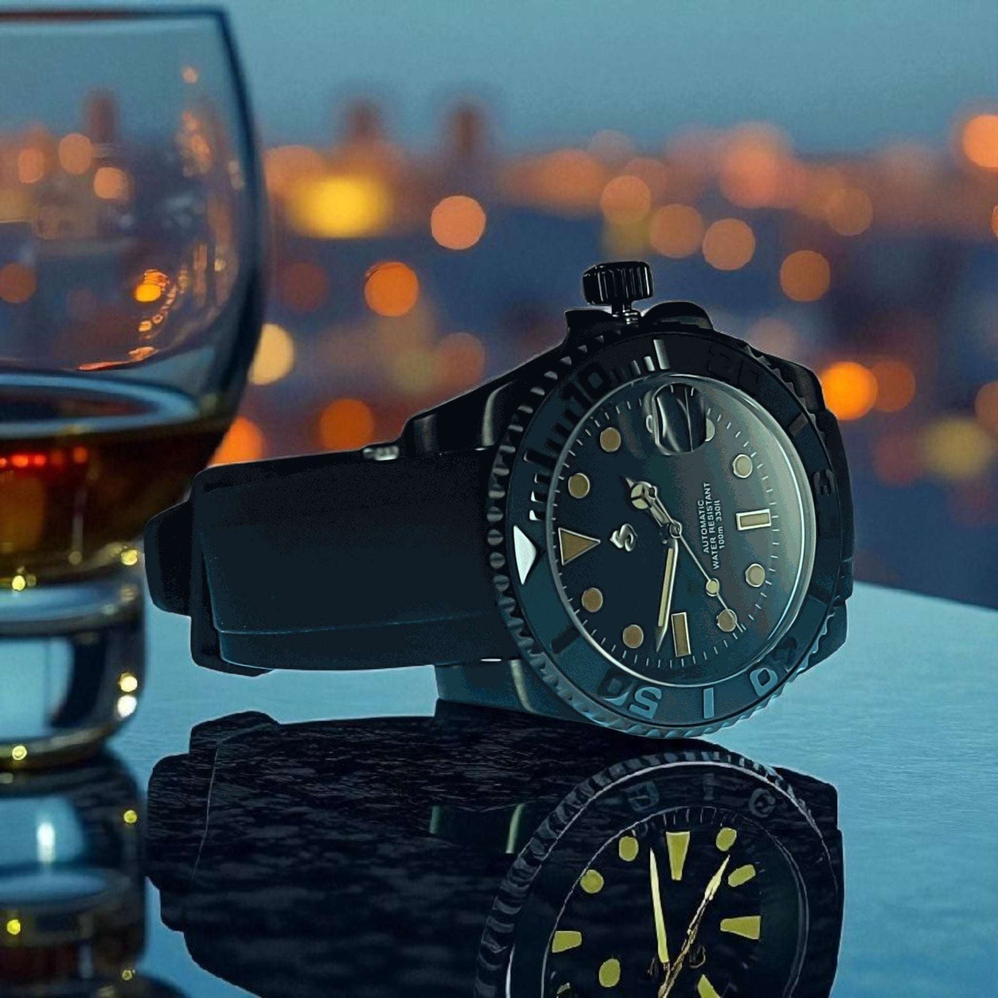 Modded Seiko Yachtmaster aka SeikoMaster Diver Black Gold Stainless Steel - Modtime Creations