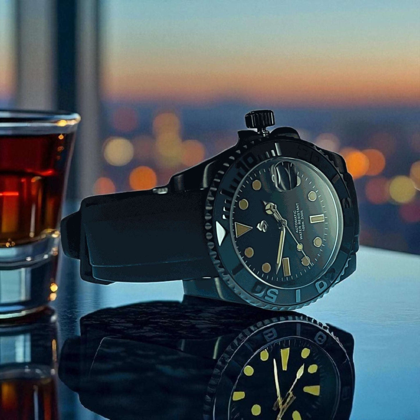 Modded Seiko Yachtmaster aka SeikoMaster Diver Black Gold Stainless Steel - Modtime Creations