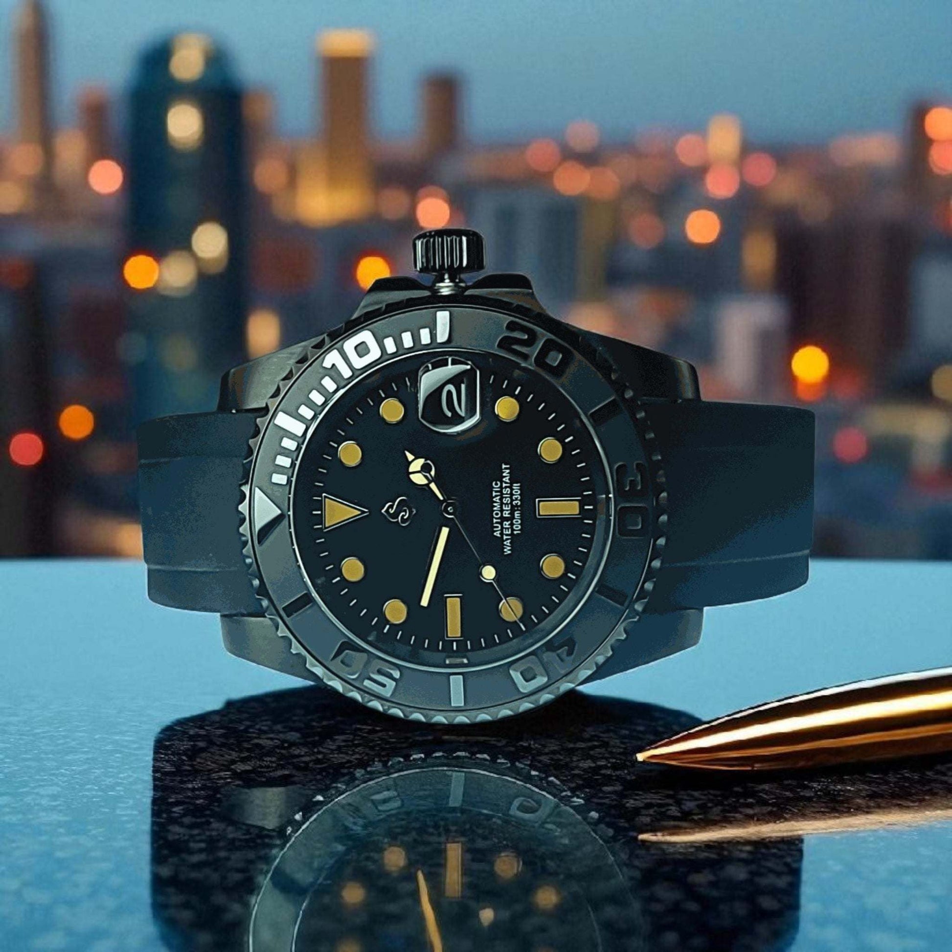 Modded Seiko Yachtmaster aka SeikoMaster Diver Black Gold Stainless Steel - Modtime Creations