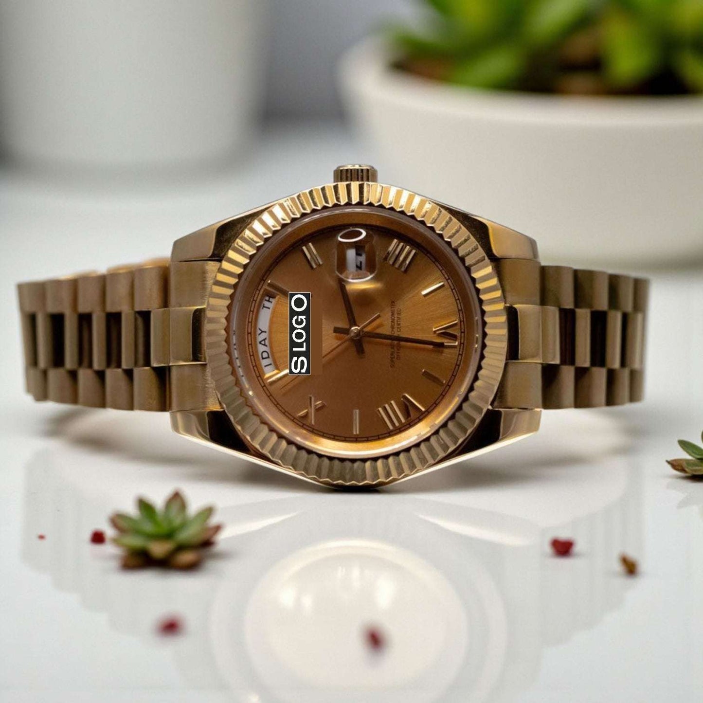 Modded Seiko DayDate Gold Roman Numeral Dial - Modtime Creations