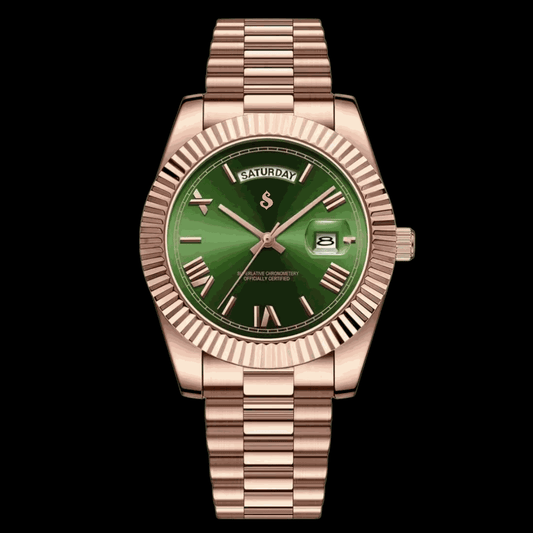 Modded S Day & Date Green Dial Rose Gold - Modtime - MODTIME