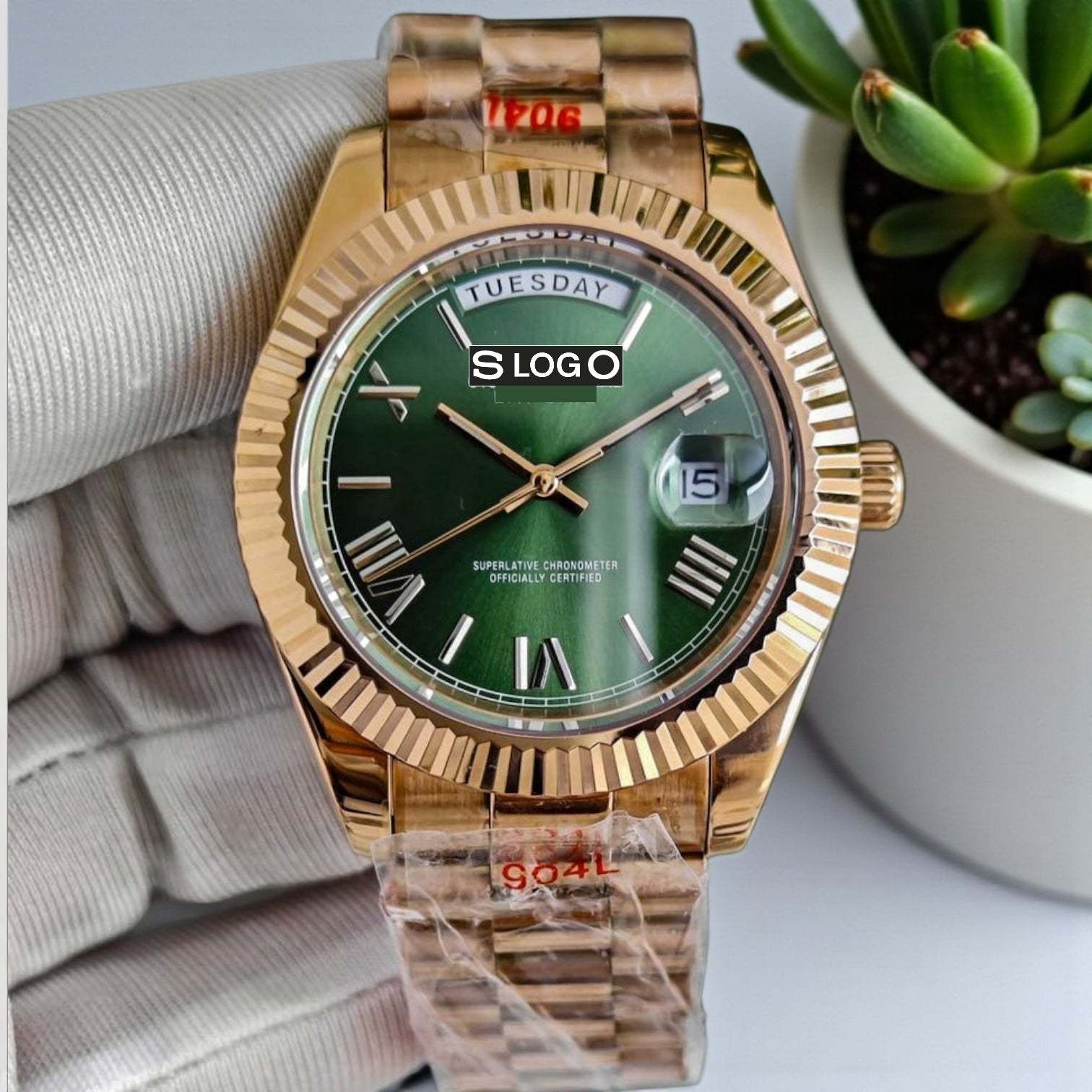 Modded Seiko DayDate Green Dial Rose Gold - Modtime Creations