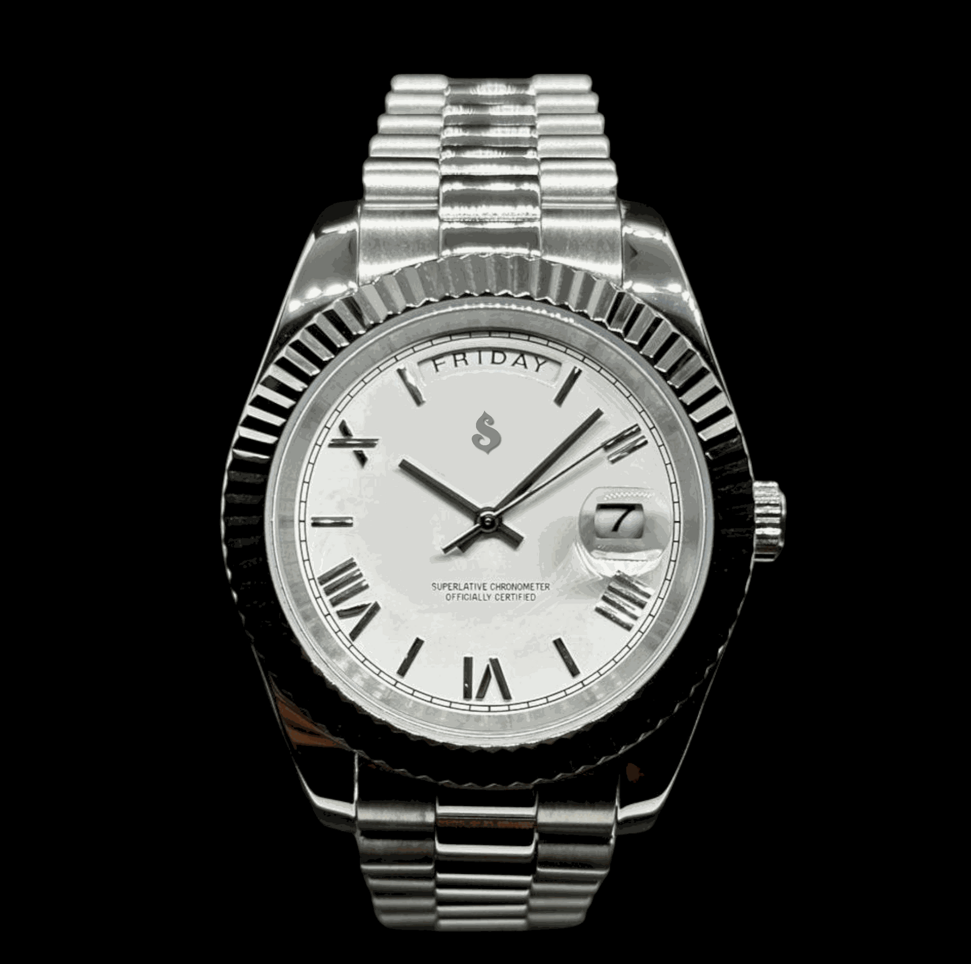 Modded S Day & Date White Dial Silver Series - Modtime - MODTIME