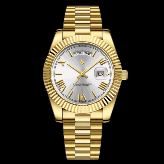Modded S Day & Date White Numerals Dial Gold Series - Modtime - MODTIME