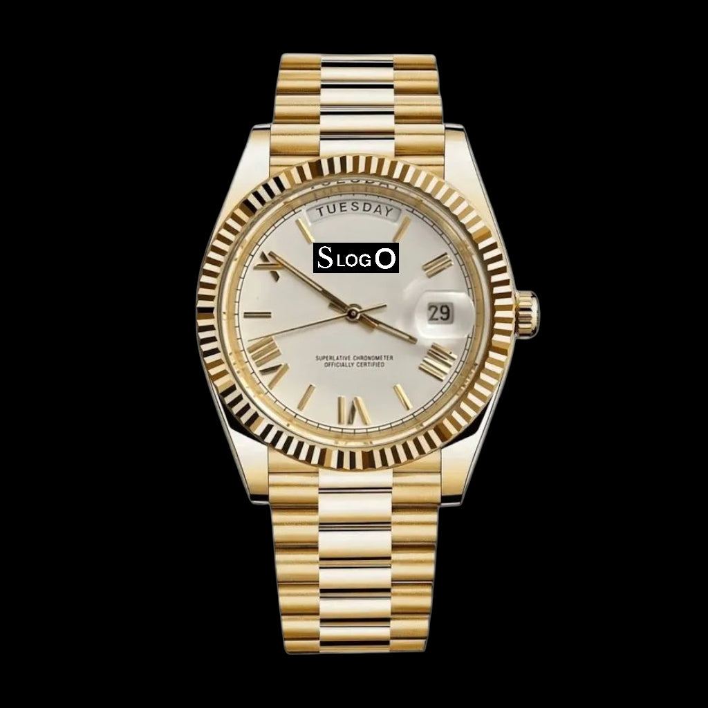 Modded S Day & Date White Roman Numerals Dial Gold - Modtime - MODTIME