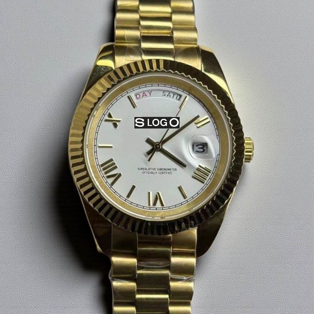 Modded S Day & Date White Roman Numerals Dial Gold - Modtime - MODTIME