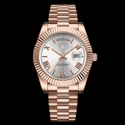 Modded S Day & Date White Roman Numerals Dial Rose Gold Series - Modtime - MODTIME