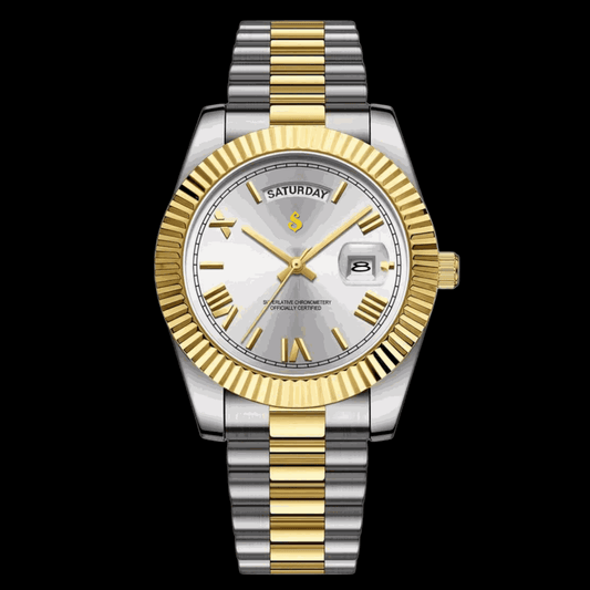 Modded S Day & Date White Roman Numerals Dial Two - Tone Series - MODTIME