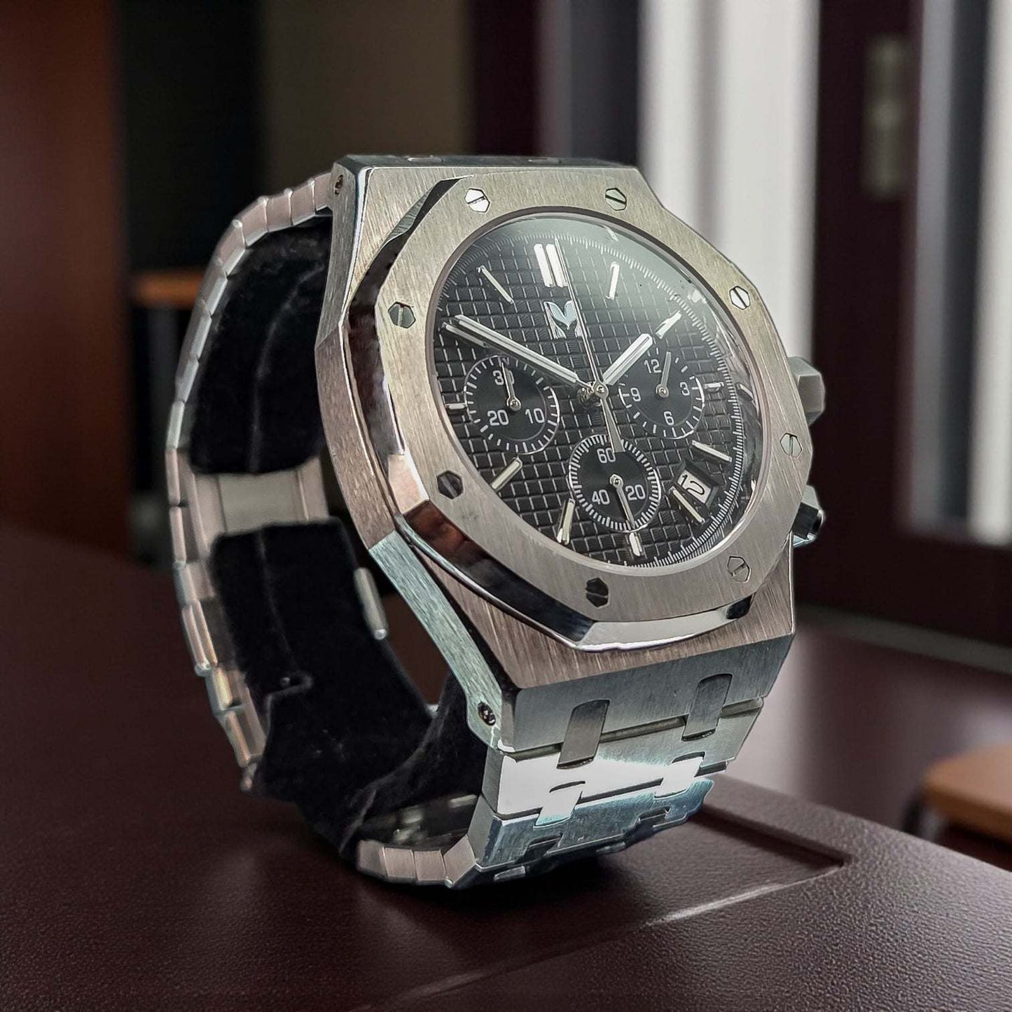 Modded Seiko Royal oak aka SeikOak Chronograph Series Black Dial - MODTIME Creations