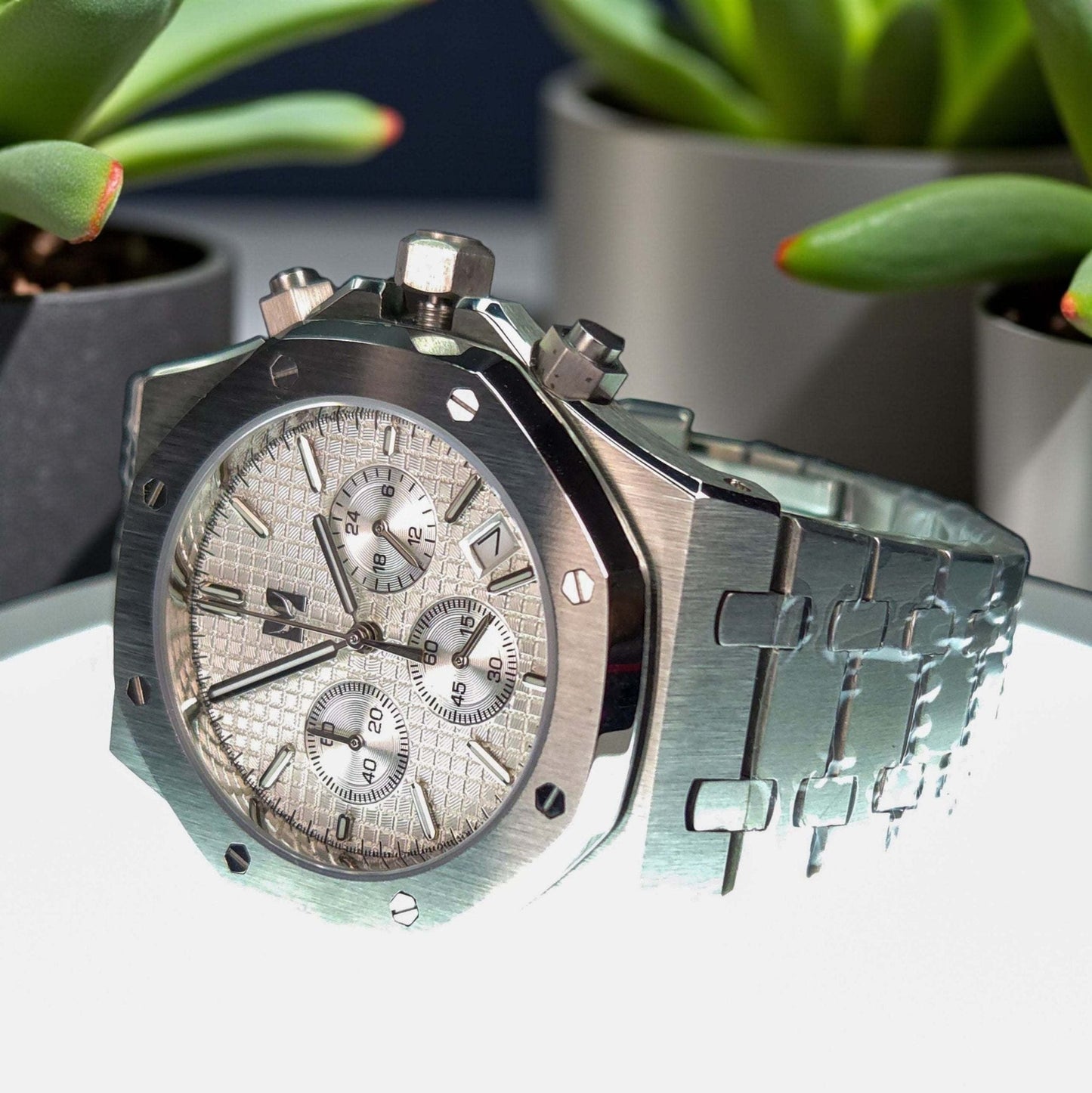 Modded Seiko Royal Oak aka SeikOak Chronograph Series White Dial - MODTIME Creations