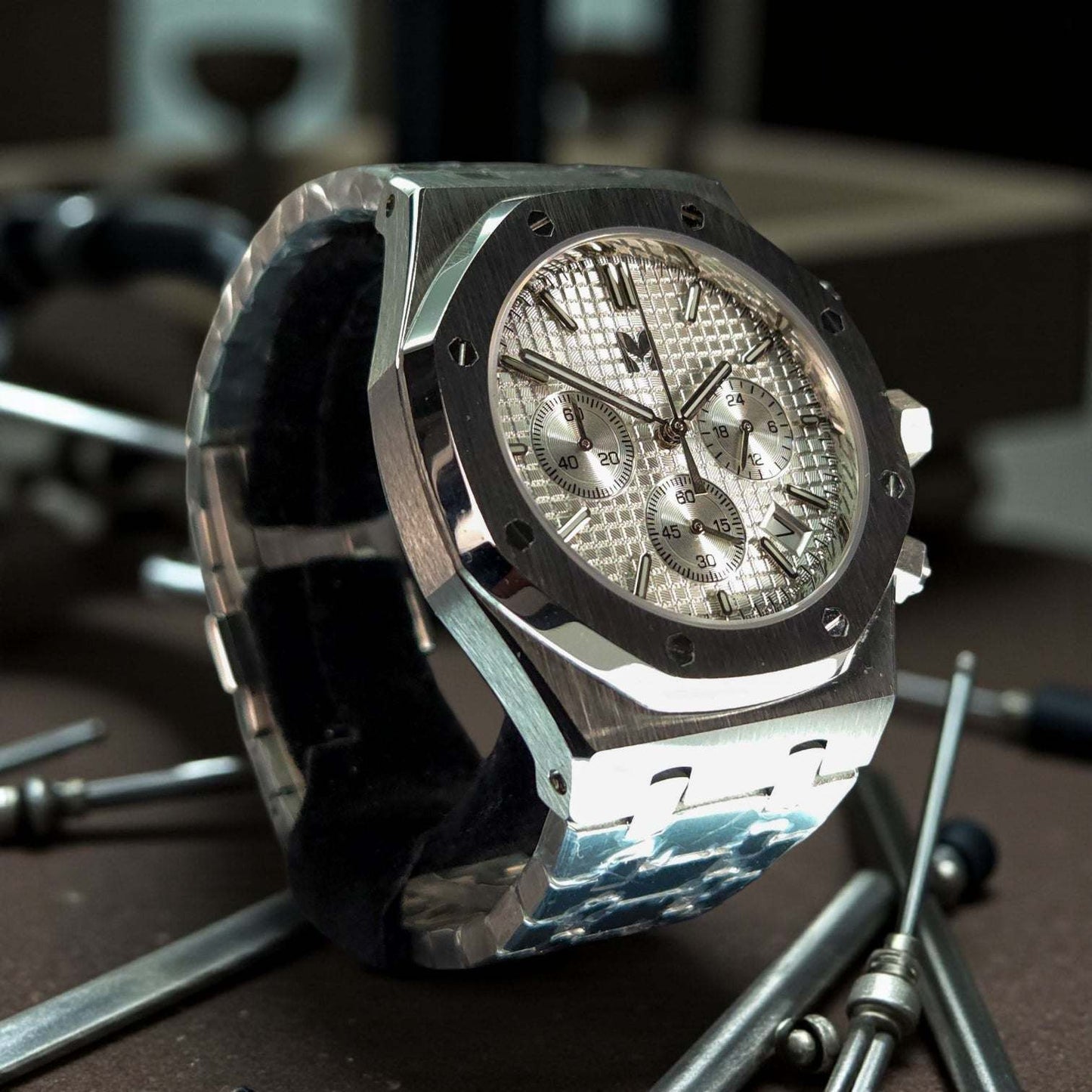 Modded Seiko Royal Oak aka SeikOak Chronograph Series White Dial - MODTIME Creations