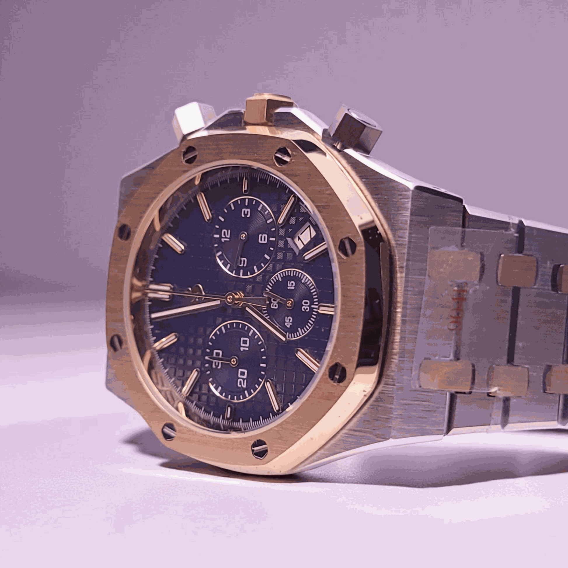 Modded Seiko Heritage "O" aka SeikOak Chronograph Two - Tone Blue Dial - MODTIME