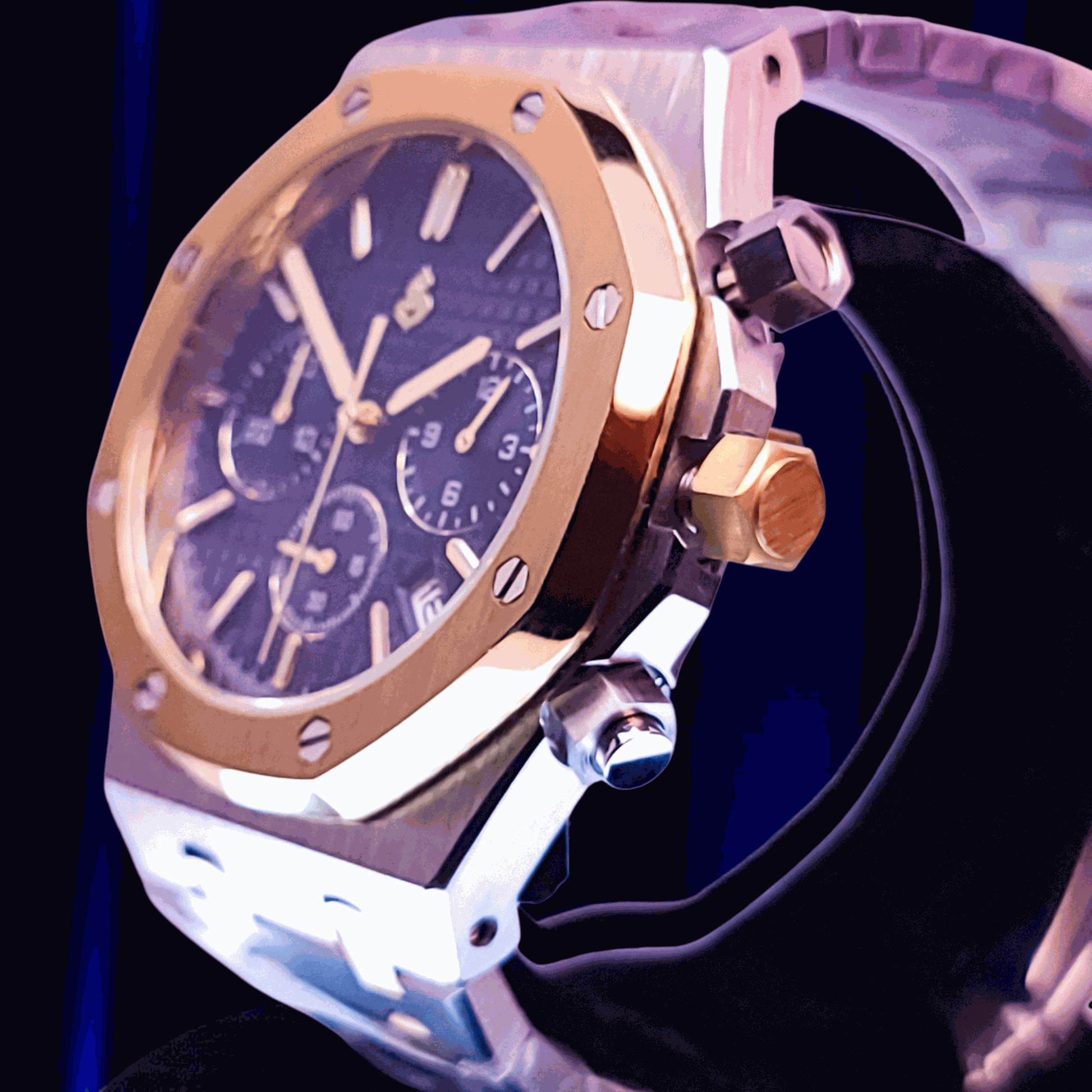 Modded Seiko Heritage "O" aka Royal Oak Chronograph Two - Tone Blue Dial - MODTIME