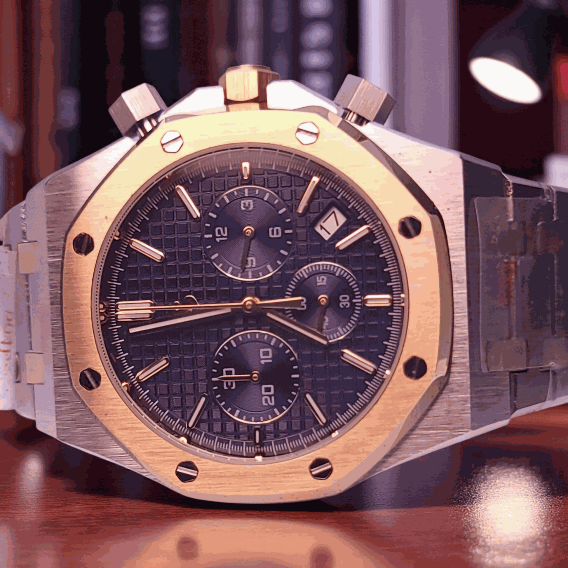 Modded Seiko Heritage "O" aka Royal Oak Chronograph Two - Tone Blue Dial - MODTIME