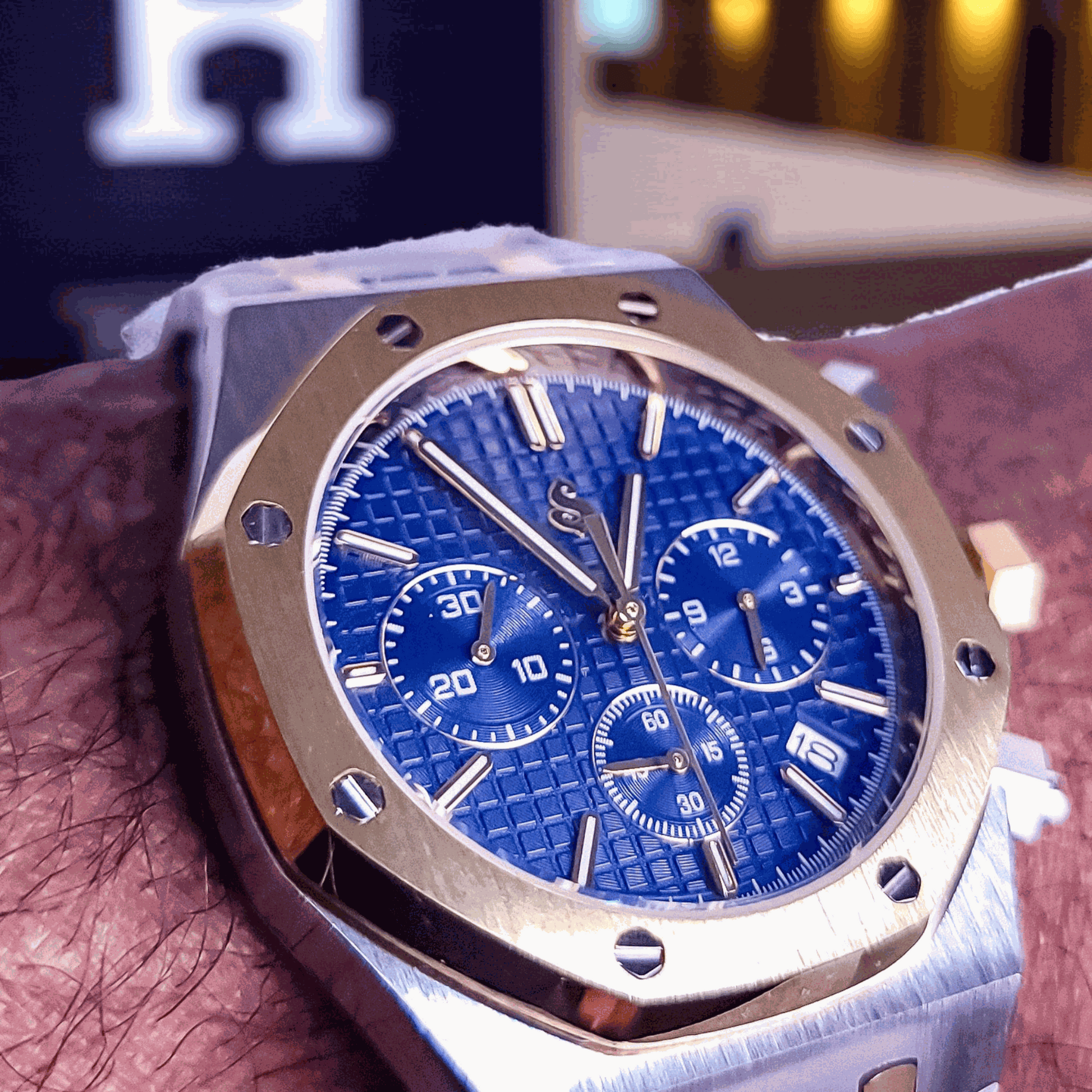 Modded Seiko Heritage "O" aka Royal Oak Chronograph Two - Tone Blue Dial - MODTIME