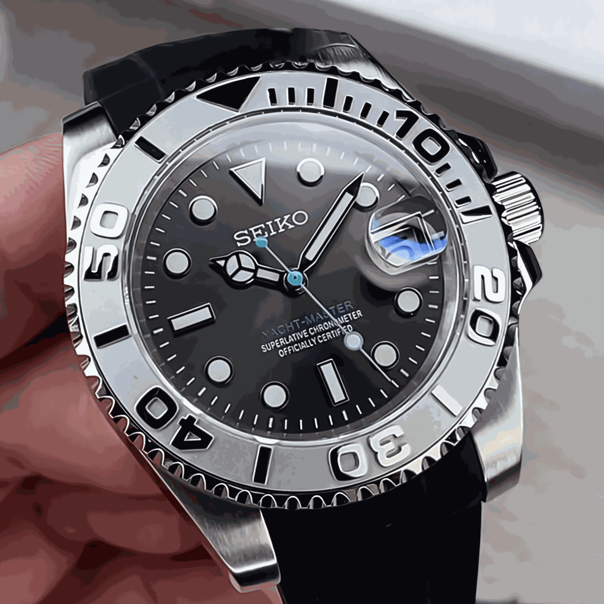 Modded Seiko Black Silver Yachtmaster Diver Series - MODTIME