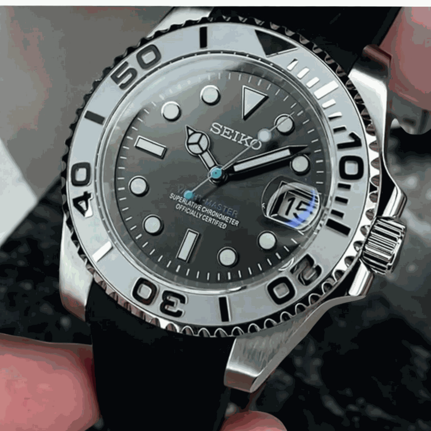 Modded Seiko Black Silver YachtmasterDiver Series - MODTIME