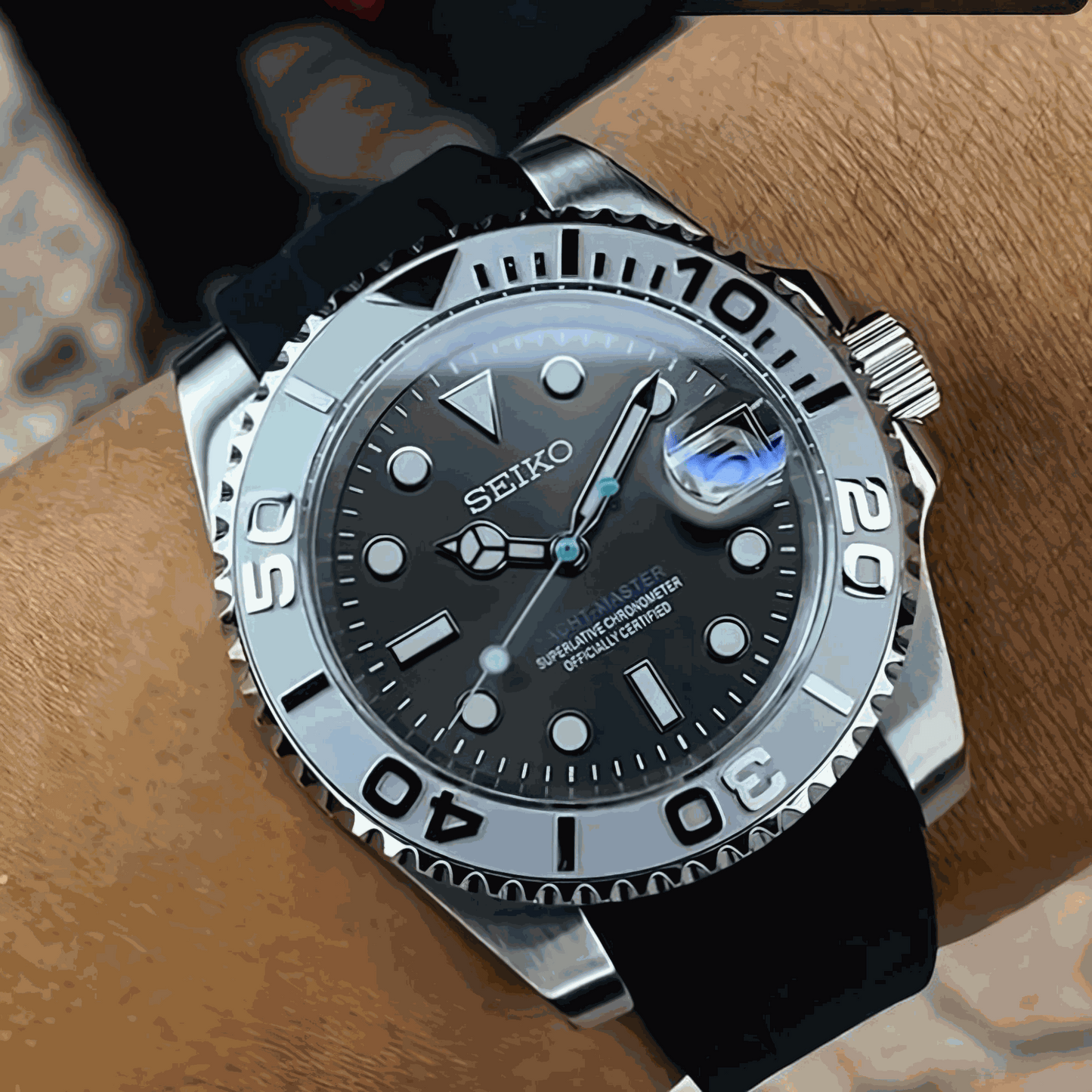 Modded Seiko Black Silver Yachtmaster Diver Series - MODTIME