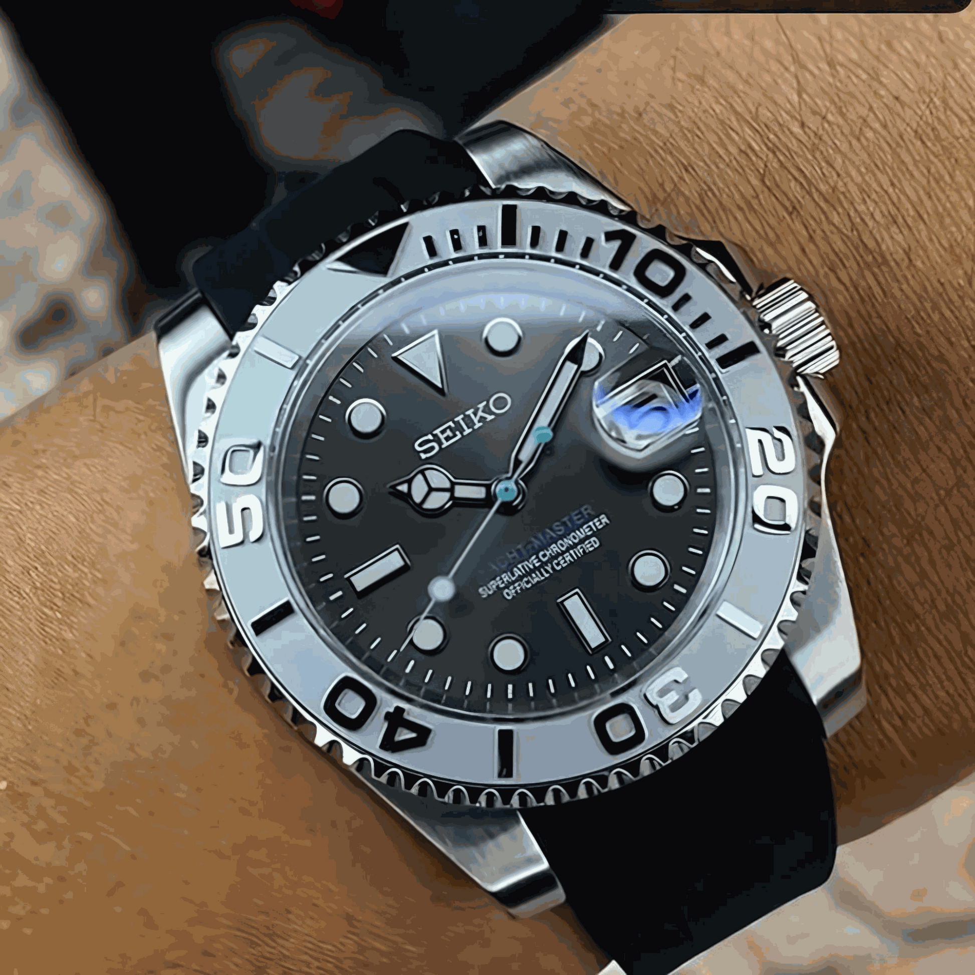 Modded Seiko Black Silver Yachtmaster Diver Series - MODTIME