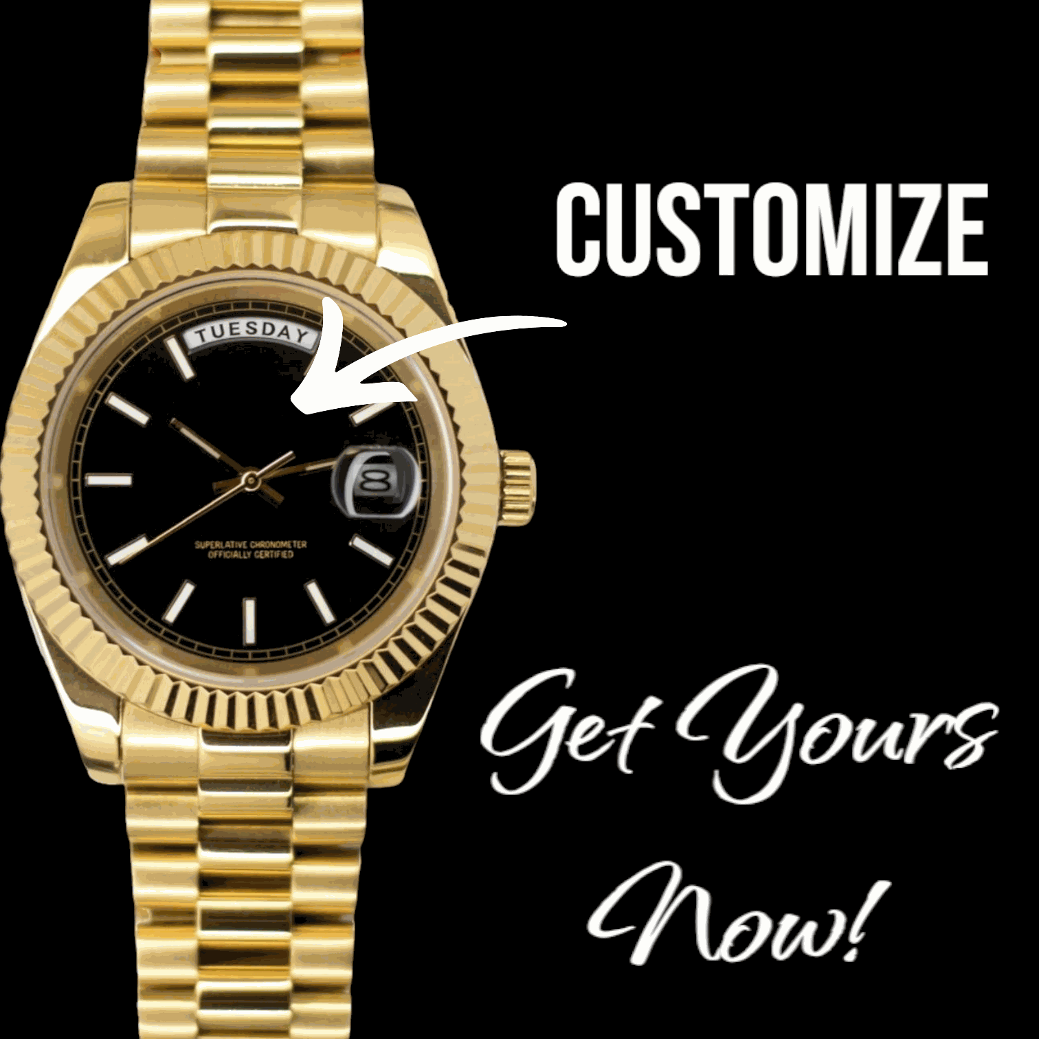 Modded Seiko Day - Date Mod Black Gold Dial Series - Modtime - MODTIME