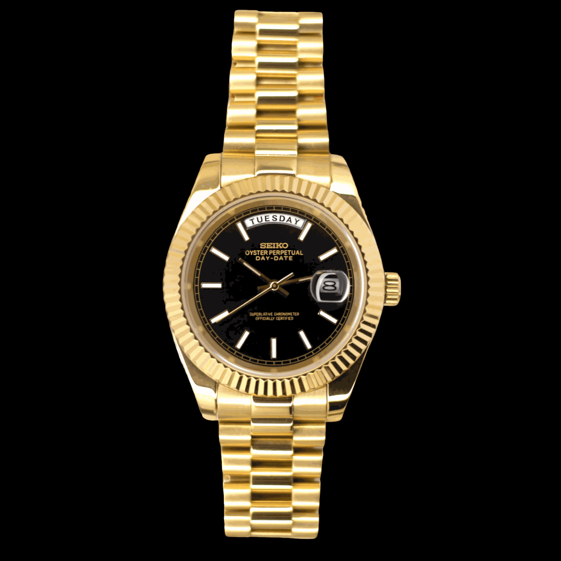 Modded Seiko Day - Date Mod Black Gold Dial Series - Modtime - MODTIME