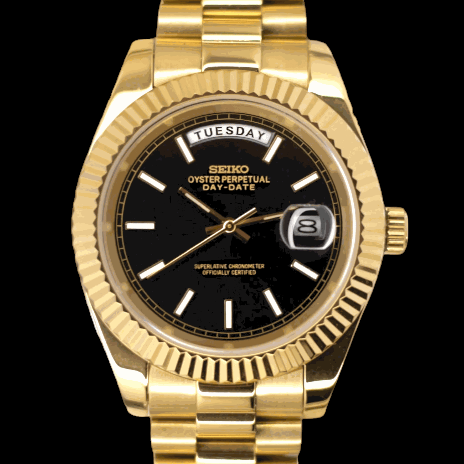 Modded Seiko Day - Date Mod Black Gold Dial Series - Modtime - MODTIME