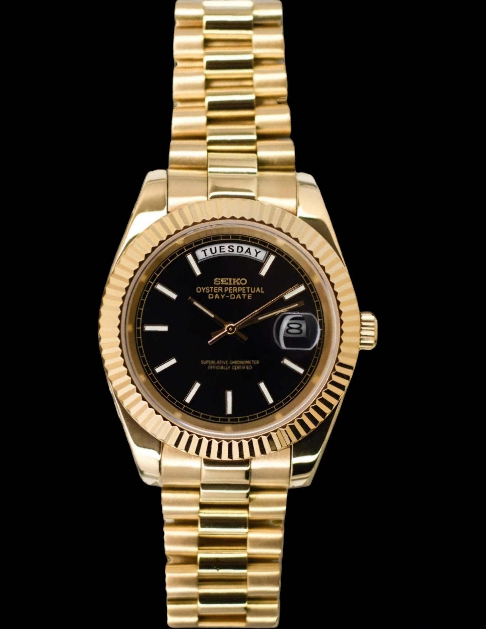 Modded Seiko Day - Date Mod Black Gold Dial Series - Modtime - MODTIME