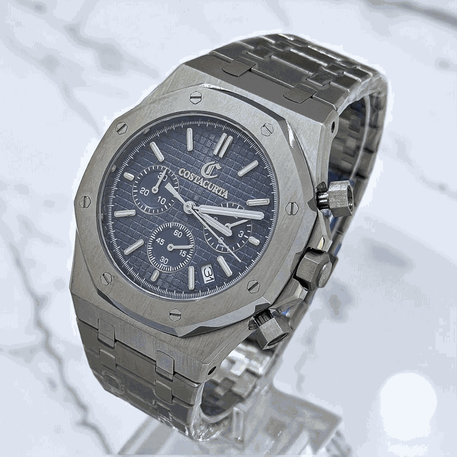 Modded Seiko Oak Custom Chrono Series Blue Dial - Modtime - MODTIME