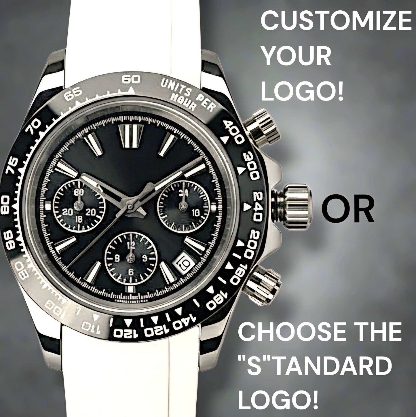Grand Seiko Daytona Black Dial Seiko Mod chronograph watch with stainless steel bracelet