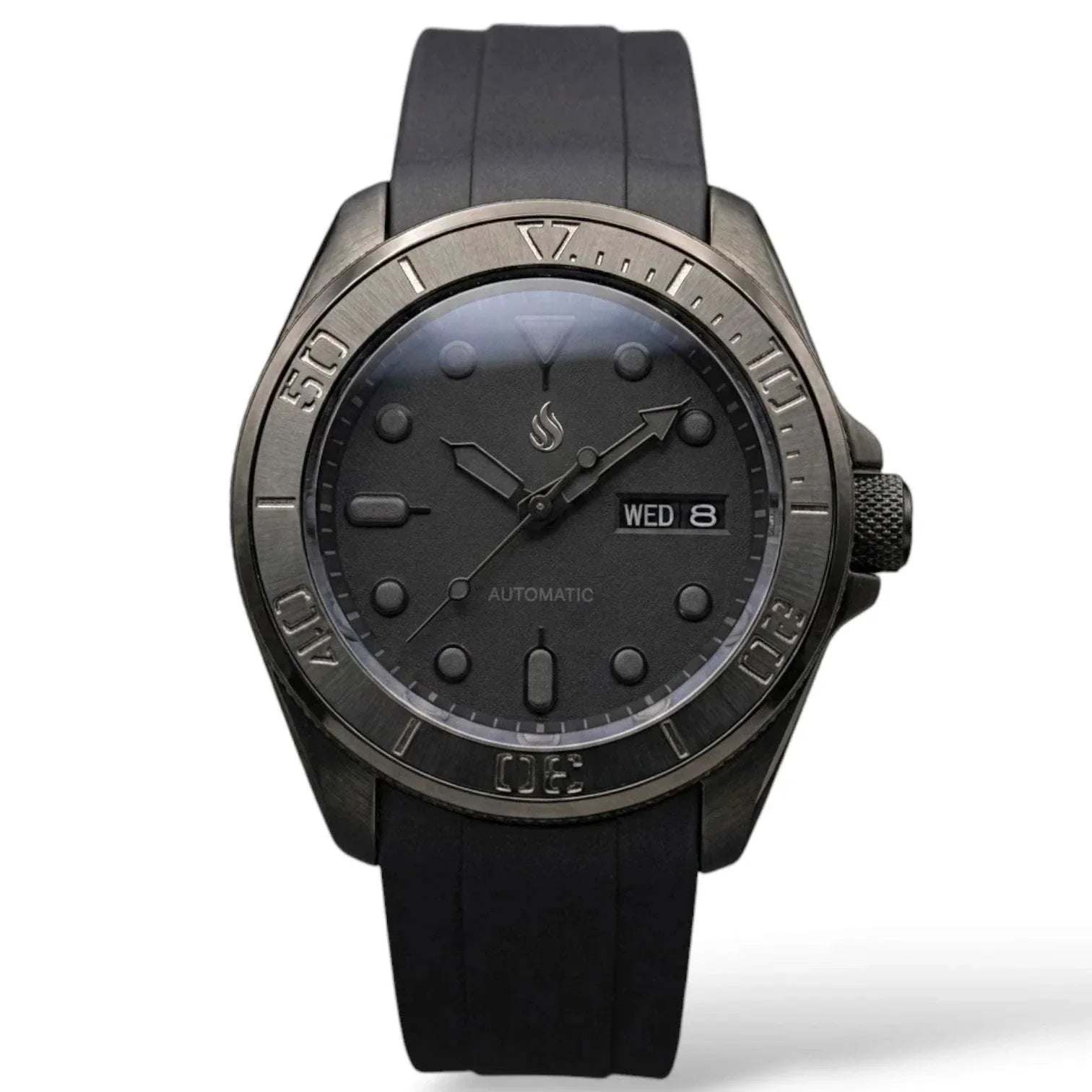 MODTIME Seiko Mod King Samurai Beast stealth diver watch with black ceramic bezel, stainless steel case, and rubber strap.
