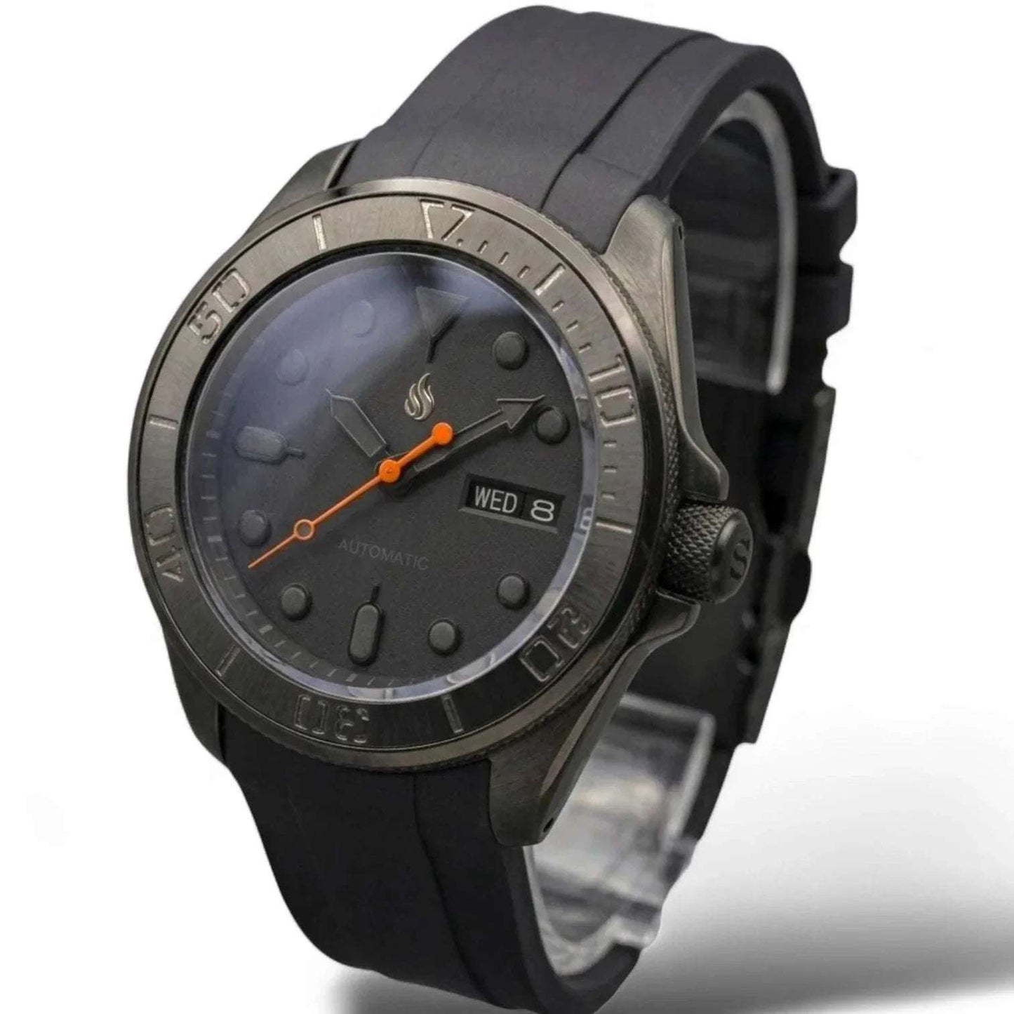 MODTIME Seiko Mod King Samurai Beast stealth diver watch with black ceramic bezel, stainless steel case, and rubber strap.