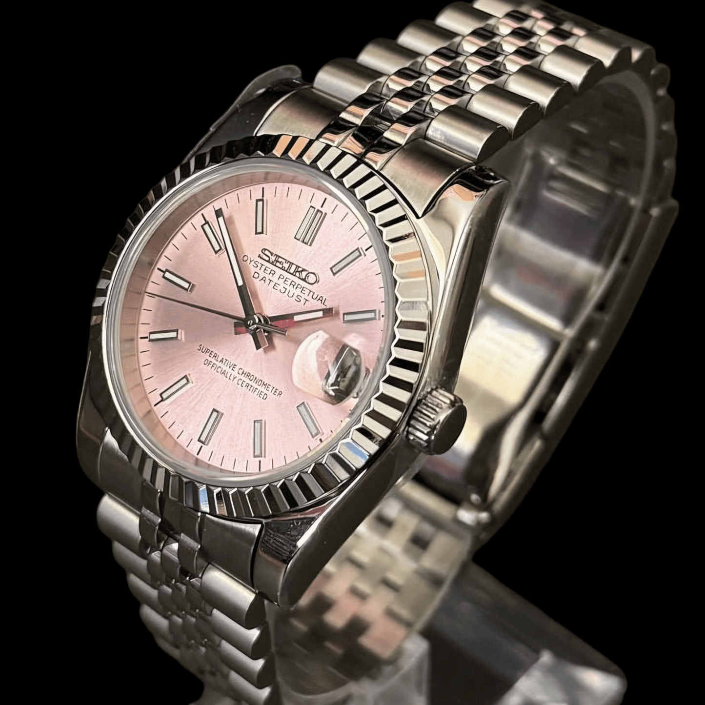 Modtime Seiko Mod DateJust Pink Salmon Dial 